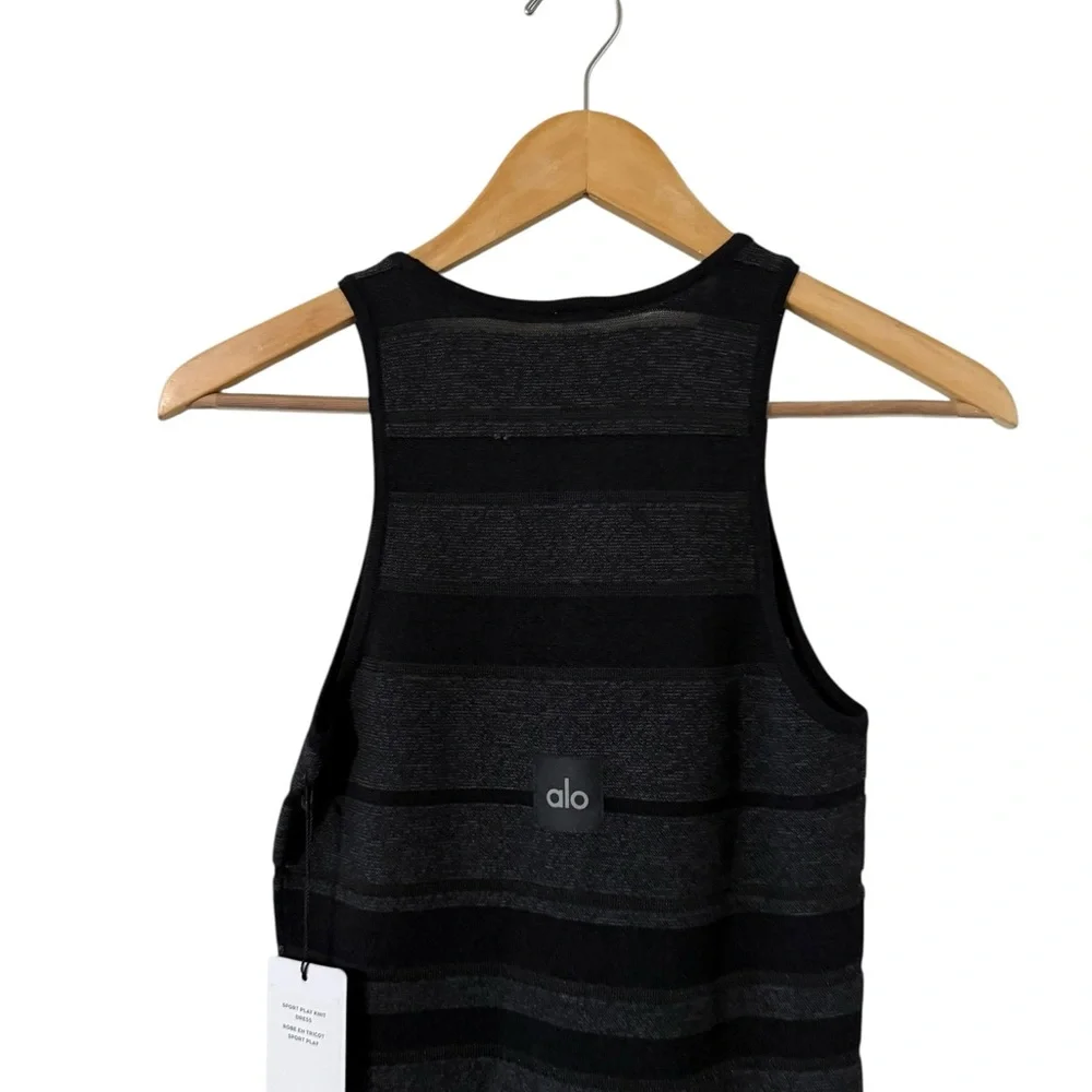 NWT ALO YOGA Sport Play Striped Black Knit Dress